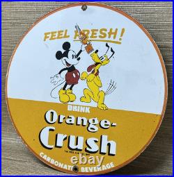 Vintage Orange Crush Porcelain Sign Gas Station Motor Oil Service Disney Mickey