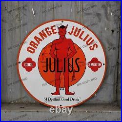 Vintage Orange Julius Porcelain Gas Motor Oil Service Station Pump Drink Sign