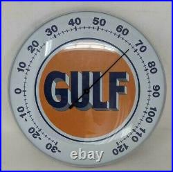 Vintage Original 12 Gulf Motor Oil Thermometer Sign Gas