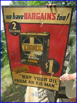 Vintage Original 1918 Tidex And Veedol Motor Oil 2 Gallon Can Sign Ext Rare