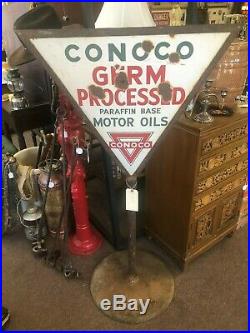 Vintage Original 1930's Conoco Motor Oil Porcelain Double Sided Lollipop Sign