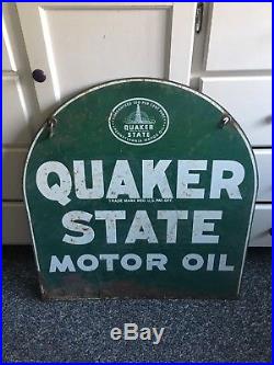 Vintage Original 1950s QUAKER STATE MOTOR OIL Tombstone Metal Sign