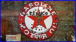 Vintage Original 2-Sided TEXACO Motor Oil Station Porcelain 30s Advertising SIGN