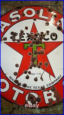 Vintage Original 2-Sided TEXACO Motor Oil Station Porcelain 30s Advertising SIGN