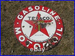 Vintage Original 2-Sided TEXACO Motor Oil Station Porcelain Advertising SIGN