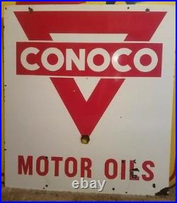 Vintage Original Double Sided Conoco Motor Oil Porcelain Sign 27 x 30