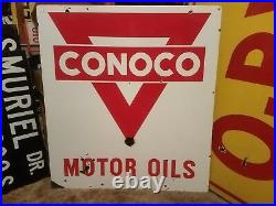 Vintage Original Double Sided Conoco Motor Oil Porcelain Sign 27 x 30