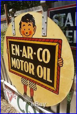 Vintage Original En Ar Co White Rose 42 Gasoline Motor Oil Painted Tin Sign