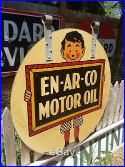 Vintage Original En Ar Co White Rose 42 Gasoline Motor Oil Painted Tin Sign