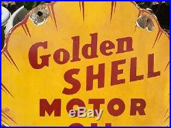 Vintage Original Golden Shell Motor Oil Porcelain Advertising Sign