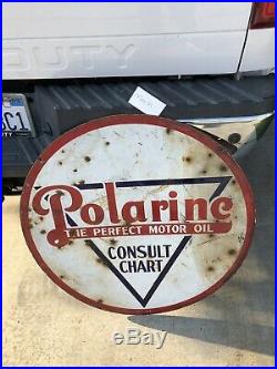 Vintage Original Polarine Motor Oil Porcelain Double Sided Sign 30
