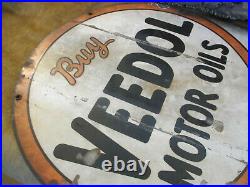 Vintage Original Pre War Veedol Motor Oil Porcelain Double Side Advertising Sign