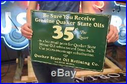 Vintage Original Quaker State Motor Oil Early Tin Advertising Sign Gas Station