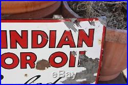 Vintage Original Red Indian Motor Oil Porcelain Sign Double Sided Advertising