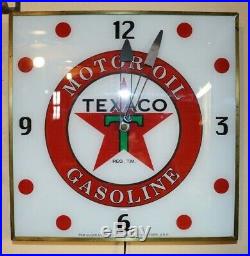 Vintage Original Texaco Gasoline Motor Oil Pam Clock-15 inches Square-Very Good