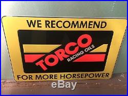 Vintage Original Torco Motor Oil Tin Sign Racing Fuels Drag Race Car Dealer Rare