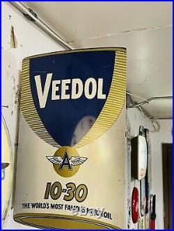 Vintage Original Veedol Flying A Motor Oil Double Sided Metal Flange Sign