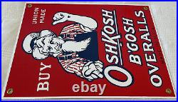 Vintage Oshkosh B'gosh Overalls Porcelain Sign Vestbak Jeans Gas Motor Oil Union