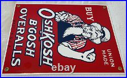 Vintage Oshkosh B'gosh Overalls Porcelain Sign Vestbak Jeans Gas Motor Oil Union