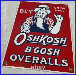 Vintage Oshkosh B’gosh Overalls Porcelain Sign Vestbak Jeans Gas Motor