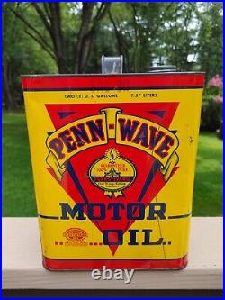 Vintage PENN WAVE MOTOR OIL 2 Gallon CAN Gas Station Sign Advertising