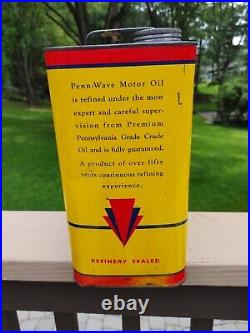 Vintage PENN WAVE MOTOR OIL 2 Gallon CAN Gas Station Sign Advertising