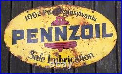 Vintage PENNZOIL Motor Oil Gas Station Double Sided 31 Metal Sign A-M 11-70