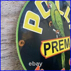 Vintage POLLY Porcelain Sign PREM Motor Oil Gas Premium Garage Station Bird 12