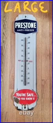 Vintage PRESTONE ANTIFREEZE Porcelain Thermometer Sign 36 Garage Motor Oil Sign
