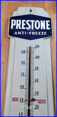 Vintage PRESTONE ANTIFREEZE Porcelain Thermometer Sign 36 Garage Motor Oil Sign