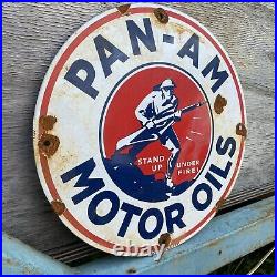 Vintage Pan-Am Porcelain Sign Motor Oils Gas Old 1931 Vietnam War Military 12