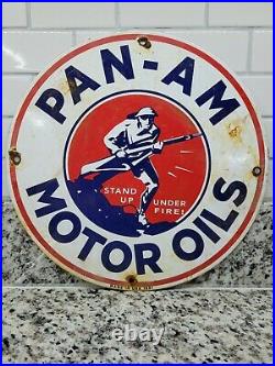 Vintage Pan-am Porcelain Sign Gas Motor Oil Sales Service War Military Vietnam