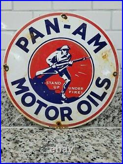 Vintage Pan-am Porcelain Sign Gas Motor Oil Sales Service War Military Vietnam