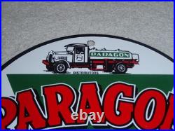 Vintage Paragon Motor Oil Truck Refiners & Producers 9 Porcelain Metal Gas Sign