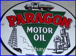 Vintage Paragon Motor Oil Truck Refiners & Producers 9 Porcelain Metal Gas Sign