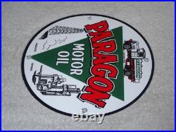 Vintage Paragon Motor Oil Truck Refiners & Producers 9 Porcelain Metal Gas Sign
