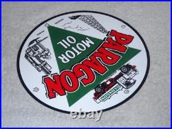 Vintage Paragon Motor Oil Truck Refiners & Producers 9 Porcelain Metal Gas Sign