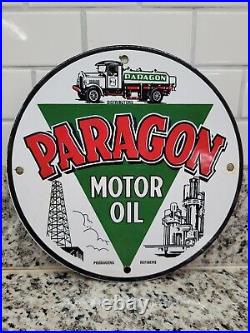 Vintage Paragon Porcelain Sign Motor Oil Producing Refinery Trucking Advertising