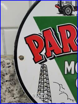 Vintage Paragon Porcelain Sign Old Us Motor Oil Petroleum Truck Gas Pump Plate