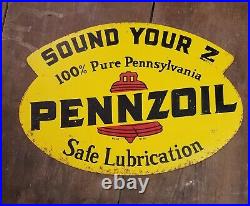 Vintage Pennzoil 1960 Sound Your Z Motor Oil Advertising Sign 12 X 16.75