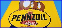 Vintage Pennzoil Gasoline Porcelain Owl Oil-wise Service Station Pump Plate Sign
