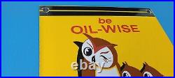 Vintage Pennzoil Gasoline Porcelain Owl Oil-wise Service Station Pump Plate Sign