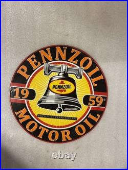 Vintage Pennzoil Motor Oil 1959 Porcelain Gas Pump Sign 12