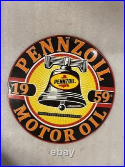 Vintage Pennzoil Motor Oil 1959 Porcelain Gas Pump Sign 12