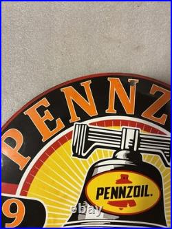 Vintage Pennzoil Motor Oil 1959 Porcelain Gas Pump Sign 12