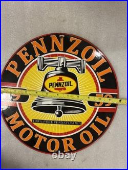 Vintage Pennzoil Motor Oil 1959 Porcelain Gas Pump Sign 12
