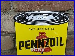 Vintage Pennzoil Motor Oil Can Porcelain Gas Pump Sign 8 X 6