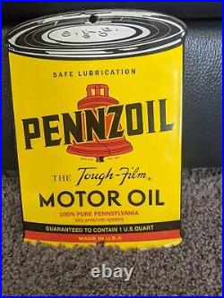 Vintage Pennzoil Motor Oil Can Porcelain Metal Gas Station Sign 8 X 6