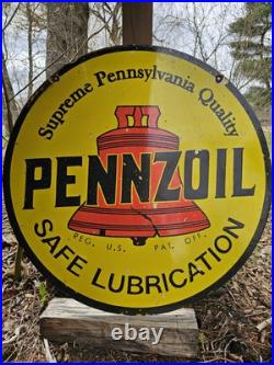 Vintage Pennzoil Motor Oil Double-sided Porcelain Enamel Dealership Sign 30