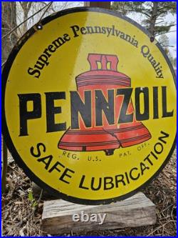 Vintage Pennzoil Motor Oil Double-sided Porcelain Enamel Dealership Sign 30